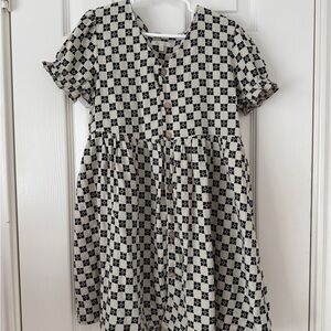 Rylee + Cru Black and Cream Checkered Kids Dress